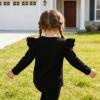 Sanpersonlin Toddler Baby Girl Solid Color T Shirt Kids Blouse Basic Plain Ruffle Top Cotton Casual Clothes (0020A-Long Sleeve Black, 5-6 Years) view 4