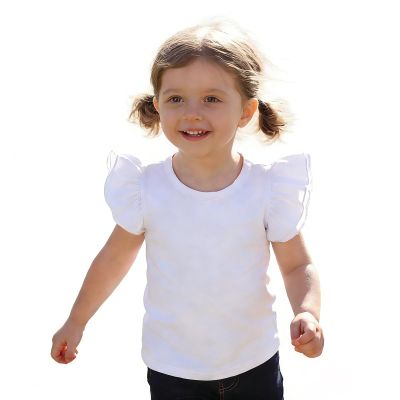 Sanpersonlin Toddler Baby Girl Solid Color T Shirt Kids Blouse Basic Plain Ruffle Top Cotton Casual Clothes (0021B-Short Sleeve White, 4-5 Years)