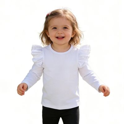 Sanpersonlin Toddler Baby Girl Solid Color T Shirt Kids Blouse Basic Plain Ruffle Top Cotton Casual Clothes (0020B-Long Sleeve White, 4-5 Years)