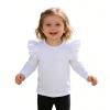 Sanpersonlin Toddler Baby Girl Solid Color T Shirt Kids Blouse Basic Plain Ruffle Top Cotton Casual Clothes (0020B-Long Sleeve White, 4-5 Years) view 1