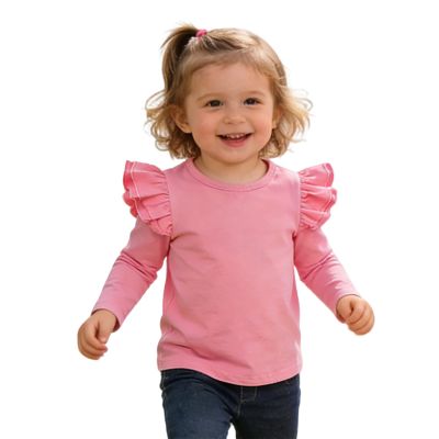 Sanpersonlin Toddler Baby Girl Solid Color T Shirt Kids Blouse Basic Plain Ruffle Top Cotton Casual Clothes (0020C-Long Sleeve Pink, 6-7 Years)