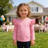 Sanpersonlin Toddler Baby Girl Solid Color T Shirt Kids Blouse Basic Plain Ruffle Top Cotton Casual Clothes (0020C-Long Sleeve Pink, 6-7 Years) view 3