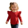 Sanpersonlin Toddler Baby Girl Solid Color T Shirt Kids Blouse Basic Plain Ruffle Top Cotton Casual Clothes (0020D-Long Sleeve Red, 4-5 Years) view 1