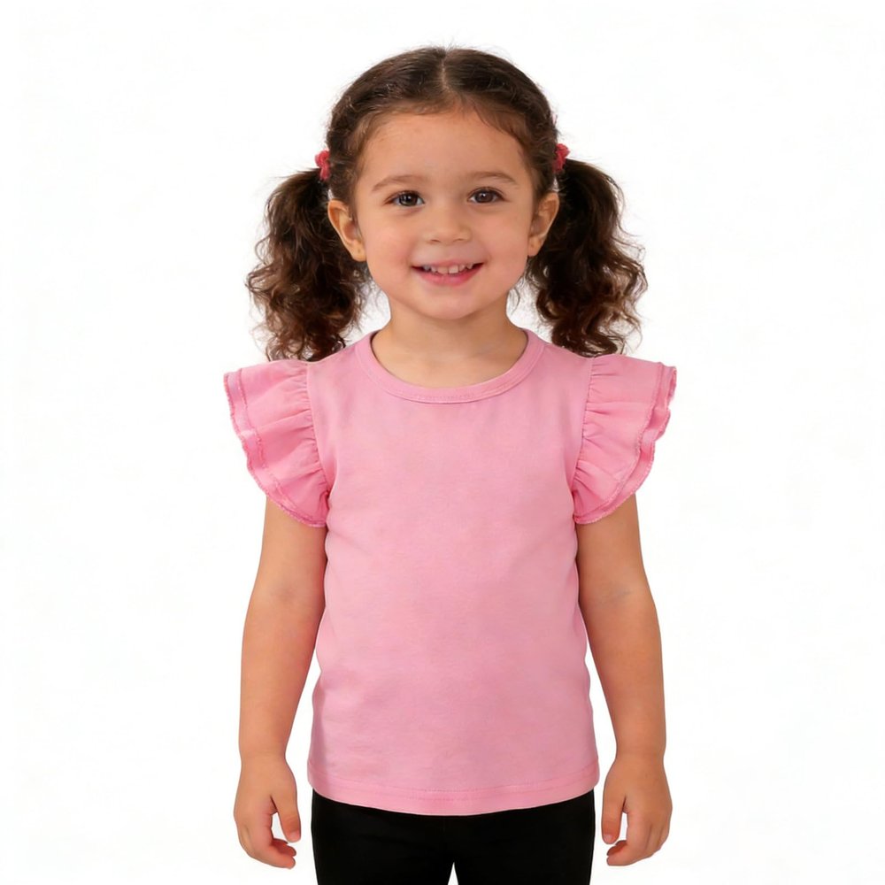 Sanpersonlin Toddler Baby Girl Solid Color T Shirt Kids Blouse Basic Plain Ruffle Top Cotton Casual Clothes (0021C-Short Sleeve Pink, 2-3 Years)