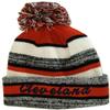 4-Color Embroidered Thick Winter Knit Pom Beanie Hat (Red/Navy Blue Script) view 1