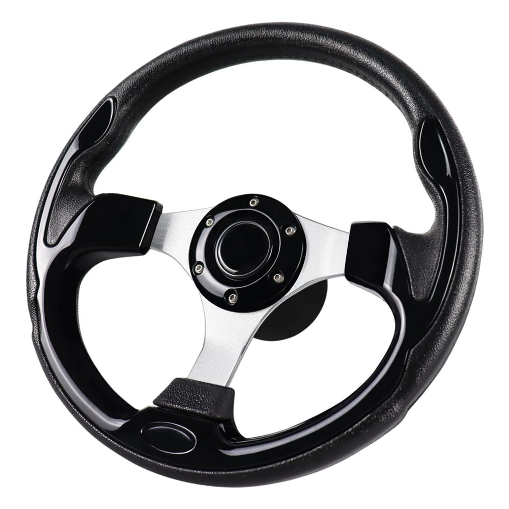 QYMOPAY 12.5inch, 3/4 Inch Axle Marine Steering Wheel Adapter, Anti-Slip Carbon Fiber Steering Wheel for Boats, Yachts, Pontoon Boats Black