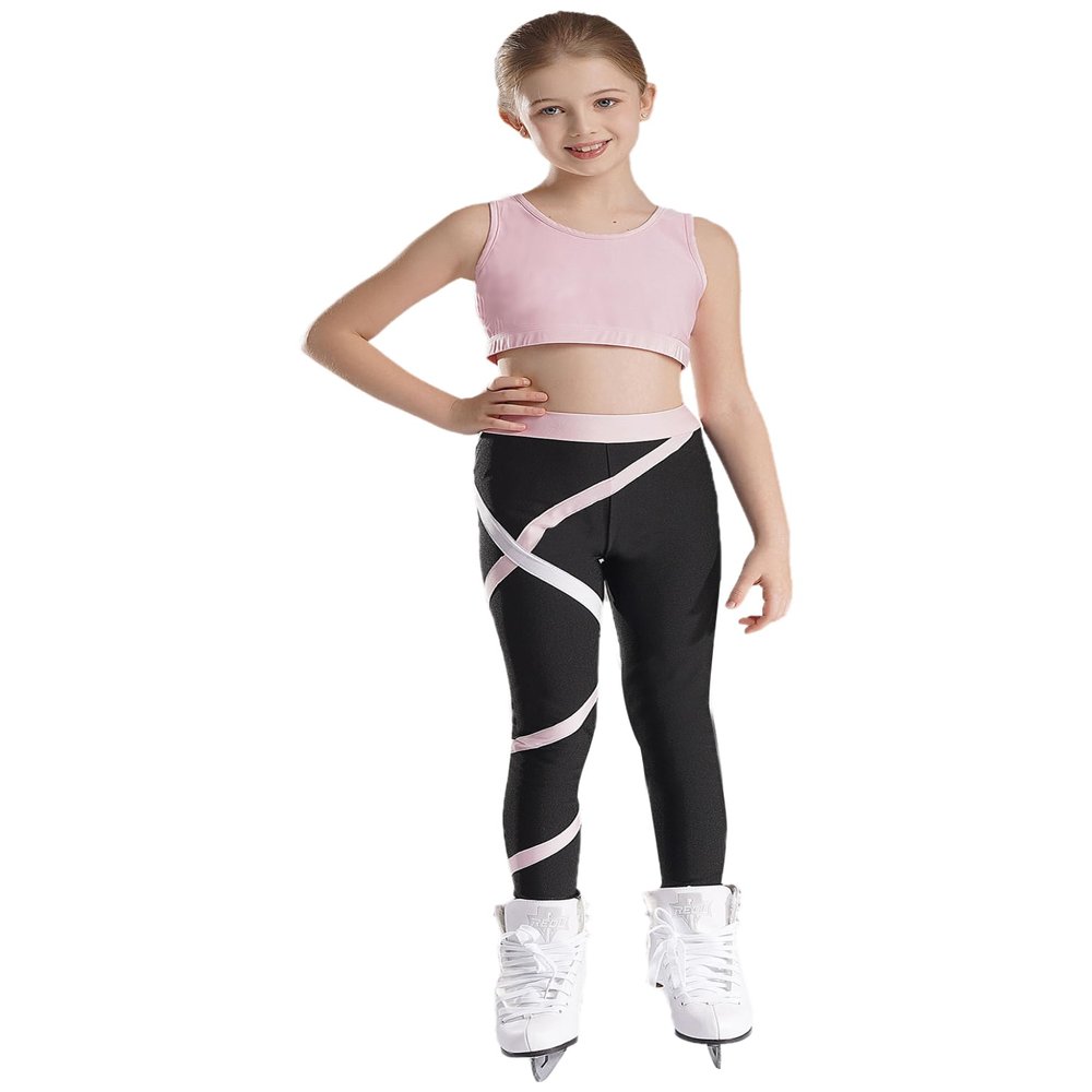 Huimingda Kid Girls 2 Piece Dance Outfits Sports Bra Crop Tank Top Athletic Leggings Set Gymnastics Tracksuit Pink 10 Years