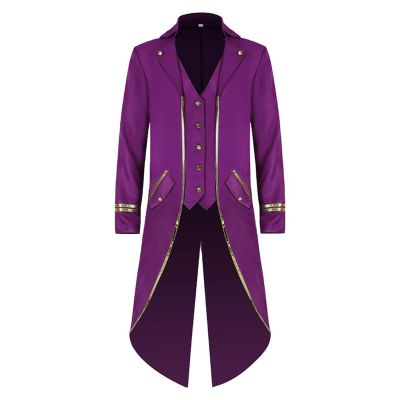 XUNRYAN Mens Trench Coat Medieval Steampunk Knight Templar Tailcoat Victorian Jacket Long Uniform Gothic Halloween Costume