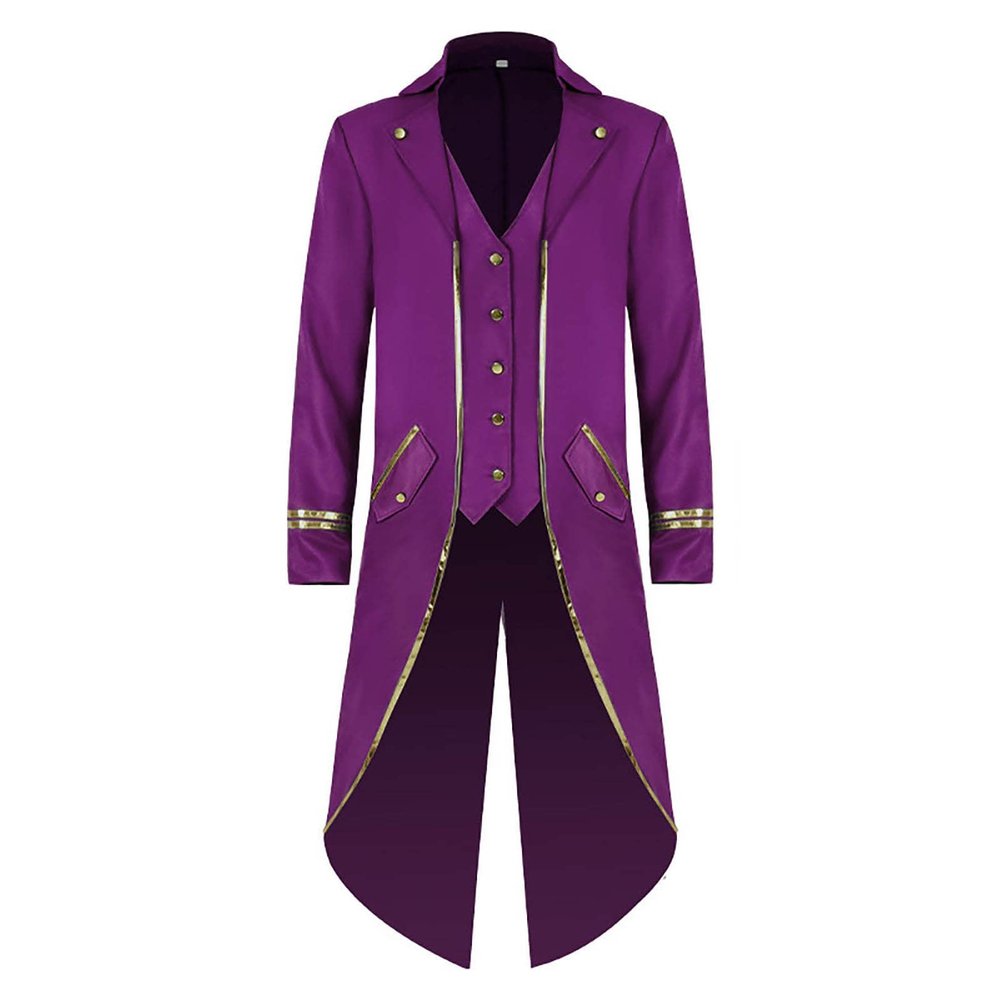XUNRYAN Mens Trench Coat Medieval Steampunk Knight Templar Tailcoat Victorian Jacket Long Uniform Gothic Halloween Costume