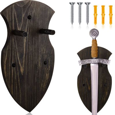Queekay Wooden Sword Wall Mount Plaque Hanger for Katana Sword Display Stand for Wall Display Plaque with Hardware(Matte Black,Stylish)