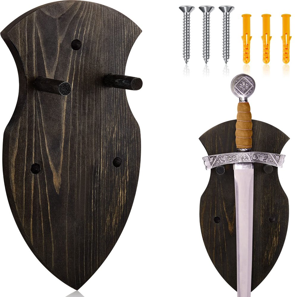 Queekay Wooden Sword Wall Mount Plaque Hanger for Katana Sword Display Stand for Wall Display Plaque with Hardware(Matte Black,Stylish)