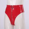 Loloda Women Shiny Wetlook PVC Leather High Waisted Booty Shorts Crotch Zipper Knickers Red 3X-Large view 3