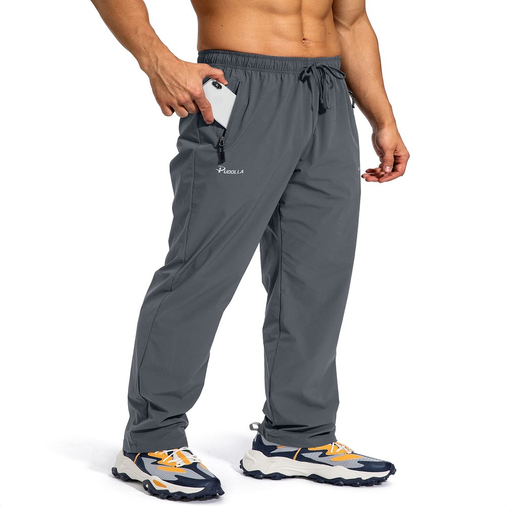 Pudolla Men's Workout Athletic Pants Elastic Waist Jogging Running Pants for Men with Zipper Pockets (Steel Grey 3XL)