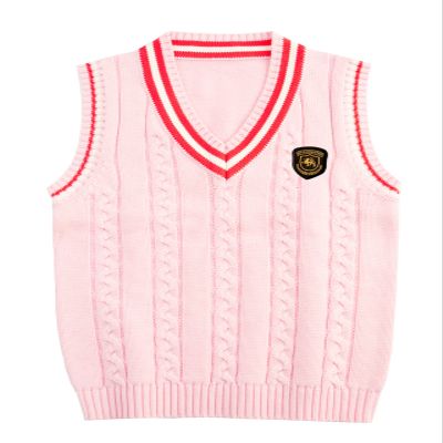 Yimutian Boys Girls V-Neck Knitted Sweater Vest School Uniform Kids Knit Sweater Vest Sleeveless Pullover Waistcoat Pink 13-14 Years
