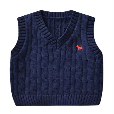 Yimutian Toddler Boys Girls V Neck Knitted Sweater Vest Kids Knitted Vest Cotton Embroidery Doggy Pattern Knitwear Jumpers Navy 5-6 Years