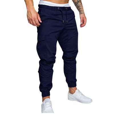 Regular Fit Pants Male Winter Breathable Straight Leg Pants Elasticated Waist Tactical with Pockets Soft Partys Plus Size Solid Cargo Mens A-Navy