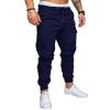 Regular Fit Pants Male Winter Breathable Straight Leg Pants Elasticated Waist Tactical with Pockets Soft Partys Plus Size Solid Cargo Mens A-Navy view 2