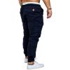 Regular Fit Pants Male Winter Breathable Straight Leg Pants Elasticated Waist Tactical with Pockets Soft Partys Plus Size Solid Cargo Mens A-Navy view 4