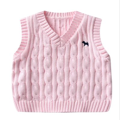 Yimutian Toddler Boys Girls V Neck Knitted Sweater Vest Kids Knitted Vest Cotton Embroidery Doggy Pattern Knitwear Jumpers Pink 5-6 Years