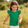 Sanpersonlin Toddler Baby Girl Solid Color T Shirt Kids Blouse Basic Plain Ruffle Top Cotton Casual Clothes (0021E-Short Sleeve Green, 4-5 Years) view 2