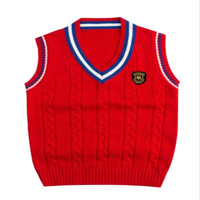 Boys Girls V-Neck Knitted Sweater Vest School Uniform Kids Knit Sweater Vest Sleeveless Pullover Waistcoat Red 4-5T