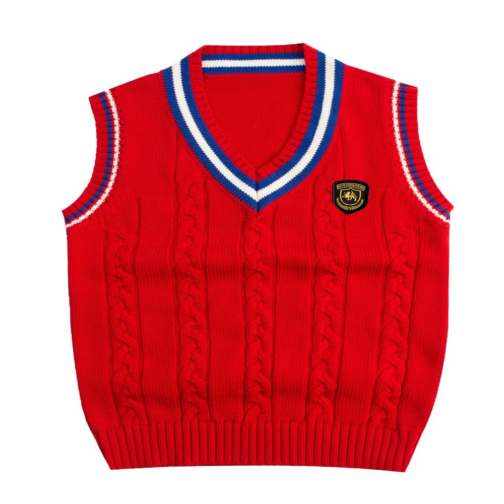 Boys Girls V-Neck Knitted Sweater Vest School Uniform Kids Knit Sweater Vest Sleeveless Pullover Waistcoat Red 4-5T