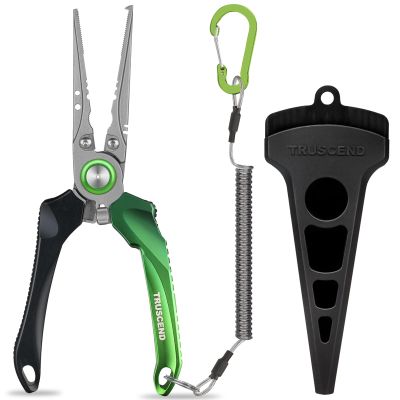 TRUSCEND Lockable Aluminum Fishing Pliers with Ergonomic Handle, Saltwater Corrosion Resistant Teflon Coated Fishing Tool for 6#1/0# Hooks