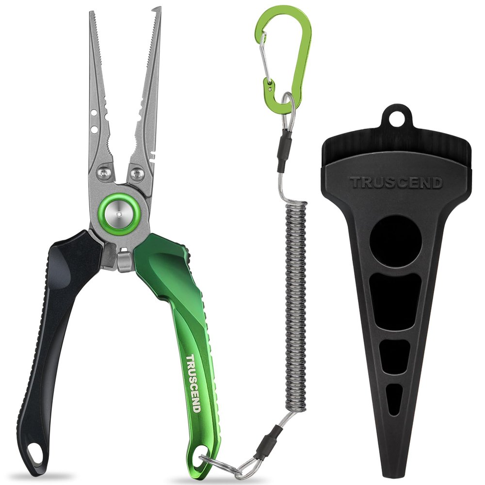 TRUSCEND Lockable Aluminum Fishing Pliers with Ergonomic Handle, Saltwater Corrosion Resistant Teflon Coated Fishing Tool for 6#1/0# Hooks