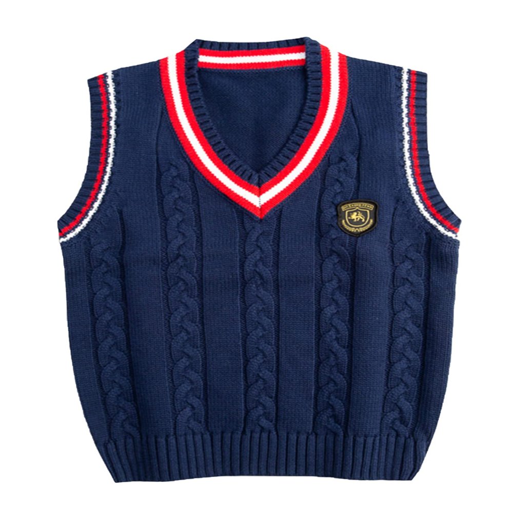 Yimutian Boys Girls V-Neck Knitted Sweater Vest School Uniform Kids Knit Sweater Vest Sleeveless Pullover Waistcoat Royal Blue 4-5T