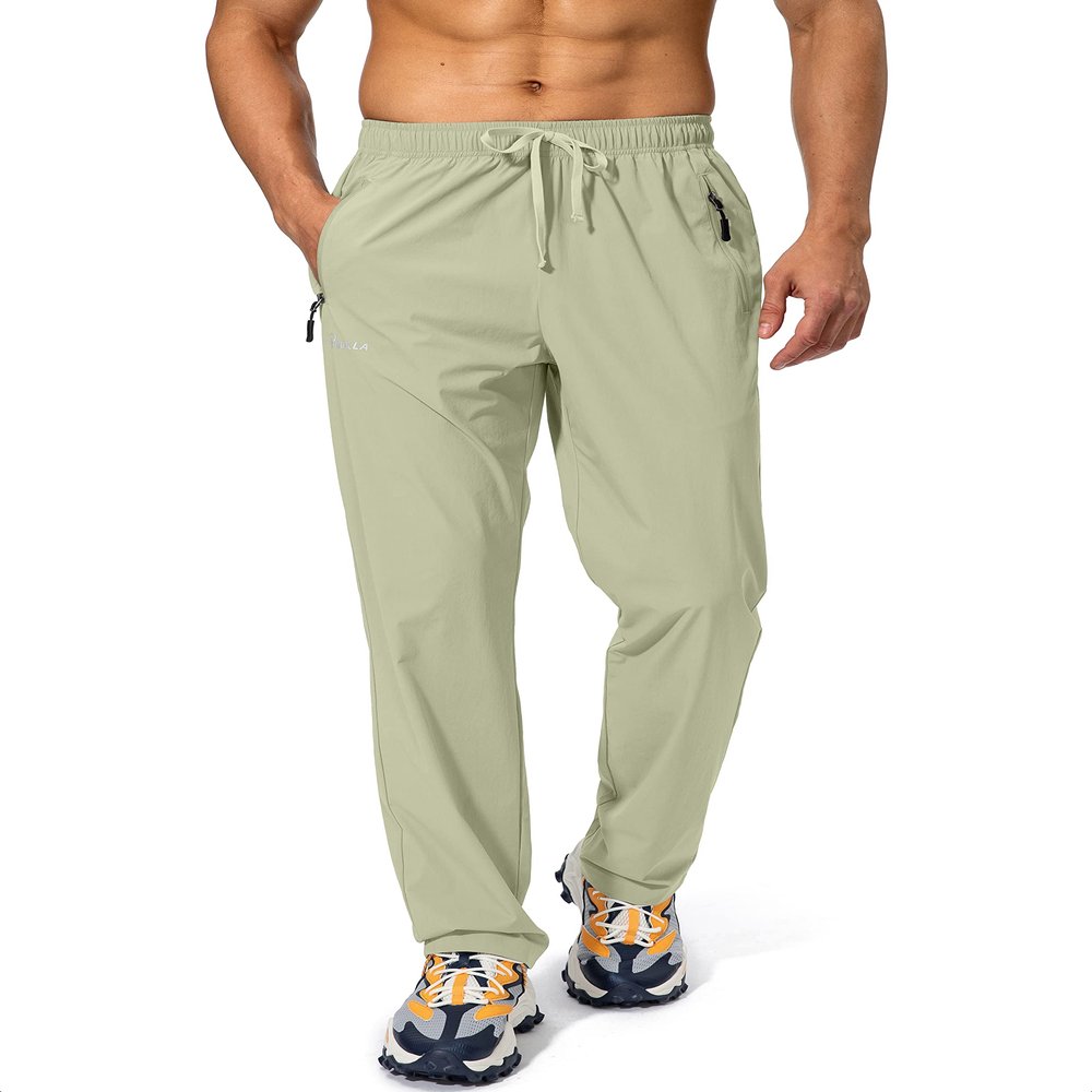 Pudolla Men's Workout Athletic Pants Elastic Waist Jogging Running Pants for Men with Zipper Pockets (Light Green-XX-Large)