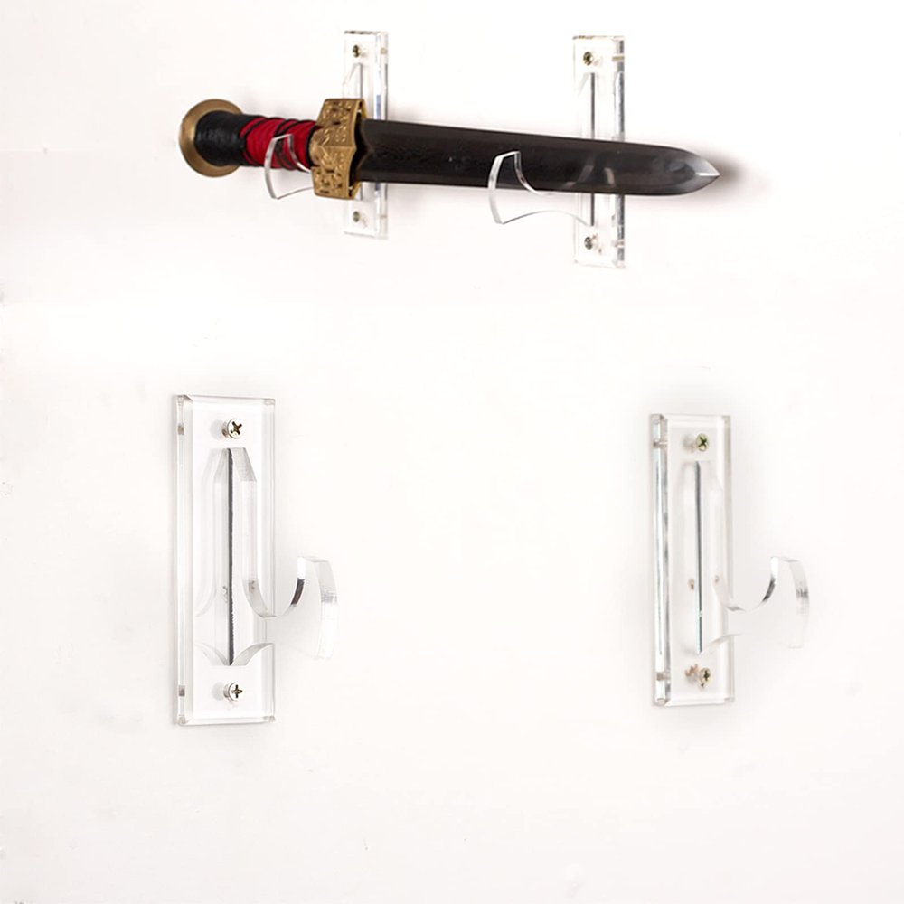 WANLIAN Sword Wall Mount Acrylic Wall Mounted Hook Samurai Sword Stand Display Stand Support All Swords Blak(1 pairs) (Clear)
