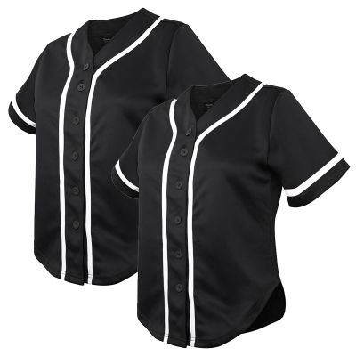 TopTie 2 Pack Women's Baseball Jersey Softball Jersey Button Down Shirts-Black Black-XL