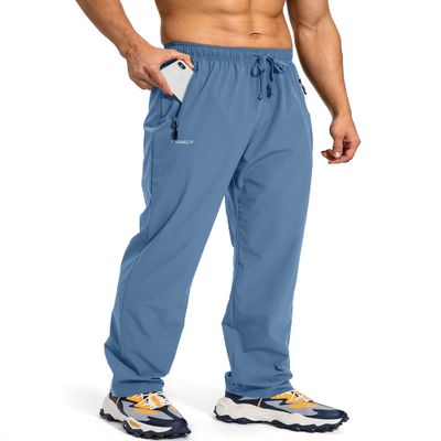 Pudolla Men's Workout Athletic Pants Elastic Waist Jogging Running Pants for Men with Zipper Pockets (Lichen Blue XX-Large)