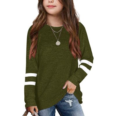 Girls Casual Long Sleeve T Shirts Crewneck Tunic Tops 4-13Y Kids Button Solid Tee Blouses Fall (Green-2, 10-11 Years)