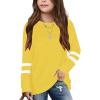 Kids Girls Tunic Tops Crewneck Blouse T-Shirt Soft Striped Long Sleeve Casual Pullover (Yellow-D, 12-13 Years) view 1