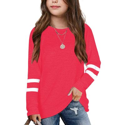 Girls Casual Long Sleeve T Shirts Crewneck Tunic Tops 4-13Y Kids Button Solid Tee Blouses Fall Winter (Red-2, 8-9 Years)