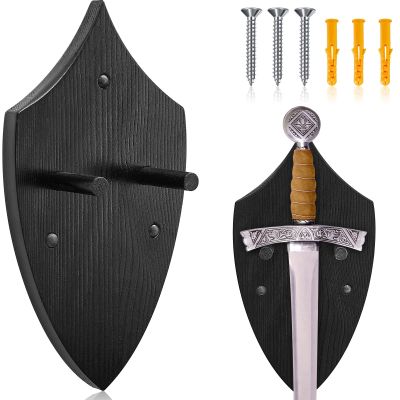 Queekay Wooden Sword Wall Mount Plaque Hanger for Katana Sword Display Stand for Wall Display Plaque with Hardware(Bright Black,Classic)