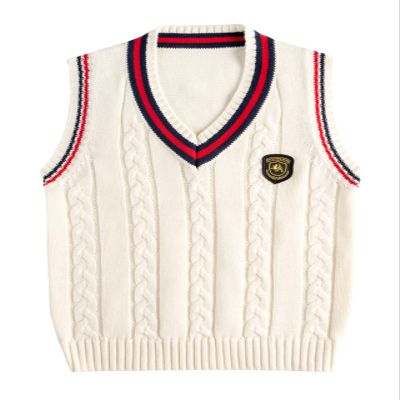 Yimutian Boys Girls V-Neck Knitted Sweater Vest School Uniform Kids Knit Sweater Vest Sleeveless Pullover Waistcoat White 5-6 Years