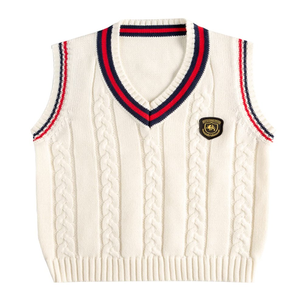 Yimutian Boys Girls V-Neck Knitted Sweater Vest School Uniform Kids Knit Sweater Vest Sleeveless Pullover Waistcoat White 5-6 Years