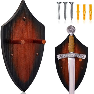 Queekay Wooden Sword Wall Mount Plaque Hanger for Katana Sword Display Stand for Wall Display Plaque with Hardware(Black Brown,Classic)