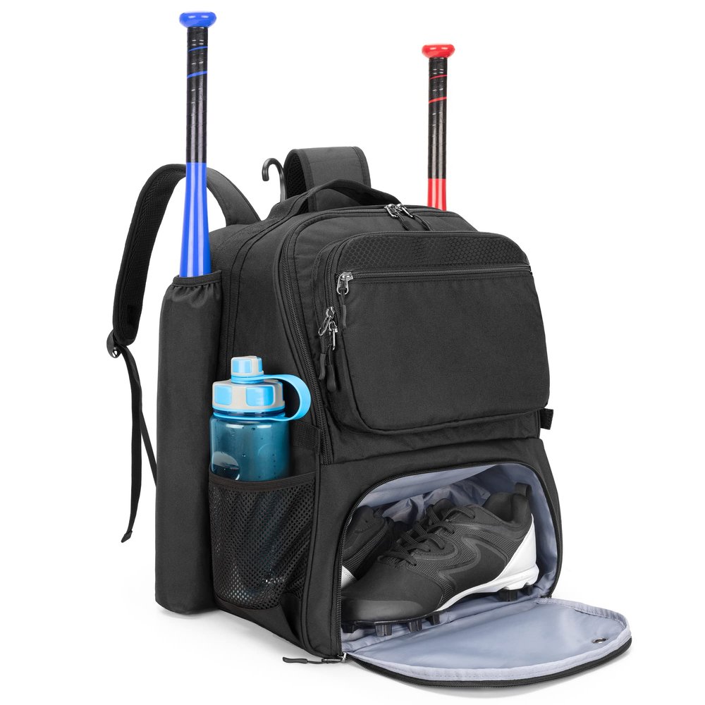 DSLEAF Baseball Bag Backpack with 2 Bat Sleeves, Softball Equipment Bag for Adults with Separate Shoe Compartment Up to US Mens 13