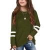 Girls Casual Long Sleeve T Shirts Crewneck Tunic Tops 4-13Y Kids Button Solid Tee Blouses Fall (Green-2, 8-9 Years) view 1