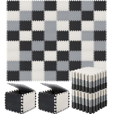 Shihanee Foam Floor Tiles Foam Floor Mats Play Mats Bulk with Borders Interlocking for Gym Nursery Bedroom(64ft,Black, White and Gray)