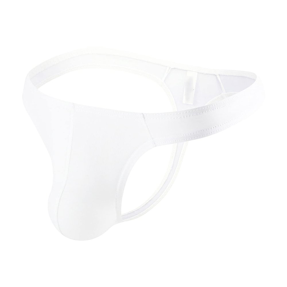 JEsilunmaMY Mens Low Rise Jock Straps Sexy Bulge Pouch Athletic Supporter Underwear Backless G-String Bikini Briefs Panties (White,Medium)