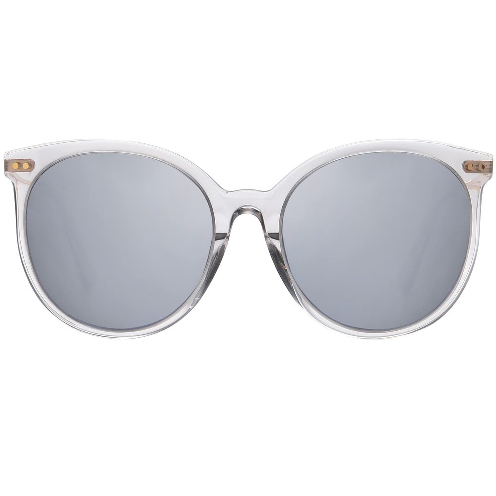 DUCO Oversized Polarized Sunglasses Womens Trendy Mirrored Shades Retro Round Vintage Light Weight UV400 Sun Glasses W016 (33-Transparent Grey Frame Silver Lens)