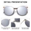DUCO Oversized Polarized Sunglasses Womens Trendy Mirrored Shades Retro Round Vintage Light Weight UV400 Sun Glasses W016 (33-Transparent Grey Frame Silver Lens) view 4
