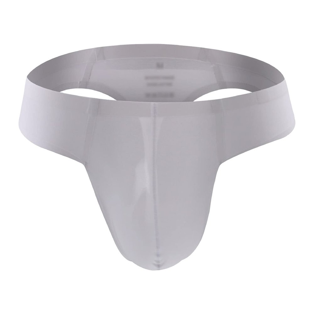 JEsilunmaMY Mens Ice Silk Underwear Solid Low Rise Bulge Pouch G-String Panties Breathable Seamless Sexy Thong Underpants (Grey,XX-Large)