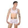Mens Sleeveless Vest with Shorts Lace Tank Top Mid Rise Panties Sissy Underwear See Through 2 Piece Lingerie Set (White1,XX-Large) view 2