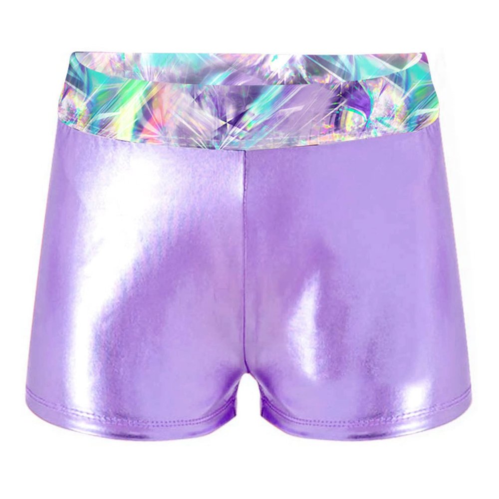 renvena Kid Girls Shiny Metallic Gymnastics Ballet Dance Shorts Workout Booty Boyshorts Tracksuit Bright Shadow Pink 14 Years