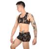 JEsilunmaMY Men's 2 Piece Underwear Lace Sleeveless Vest Top with Mid Rise Sissy Shorts See Through Breathable Lingerie Set (Black1,Large) view 3